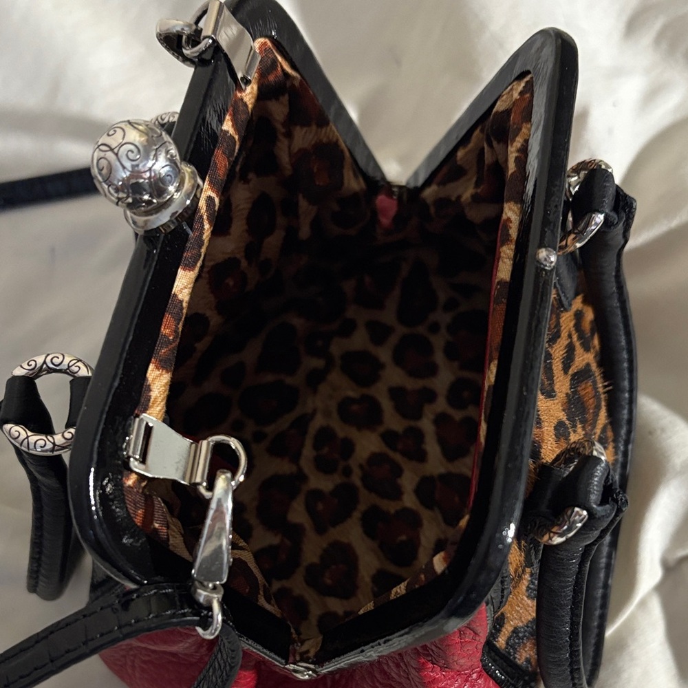 Brighton Leopard Print and Red Leather Mini Purse with Crossbody Strap - Picture 8 of 10